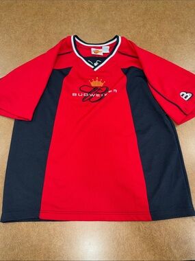 Winner Circle Budweiser Red and Black V-Neck Jersey with Crown Emblem • Size XL